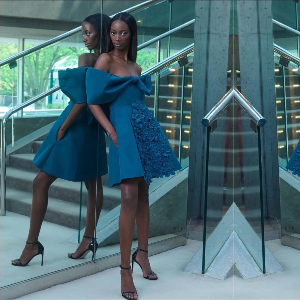 Blue Off-Shoulder A-Line Mini Dress